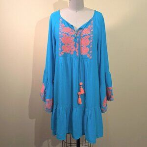 NWT Lilly Pulitzer Amisa Tunic Dress Sparkling Blue XL Embroidered Tassels